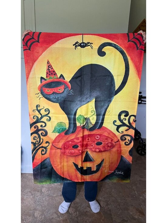 Sue Zipkin Other - Sue Zipkin Halloween Black Cat Pumpkin Banner Wall Hanging Tapestry